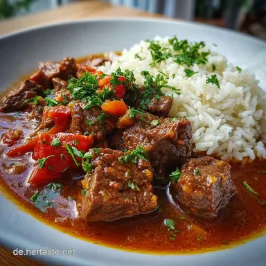 Klassisches Rindergulasch: Traditionell im Br&auml;ter Rezeptkarte