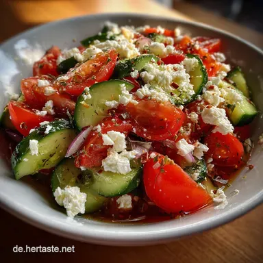 GurkenTomatenFetaSalat: Der einfache Grieche mit perfekter Vinaigrette Rezeptkarte