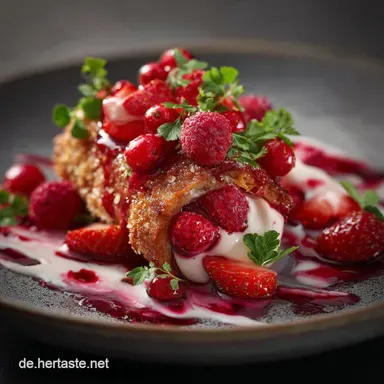 Tapas R&ouml;llchen mit Erdbeeren und Himbeercreme Knuspriger Sommertraum Rezeptkarte