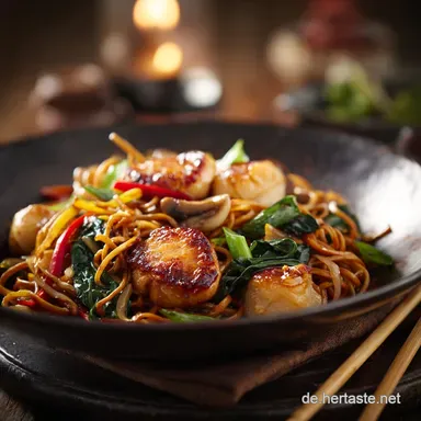 Gebratene Nudeln mit Gem&uuml;se und Pute Knusprig wie beim Chinesen Rezeptkarte