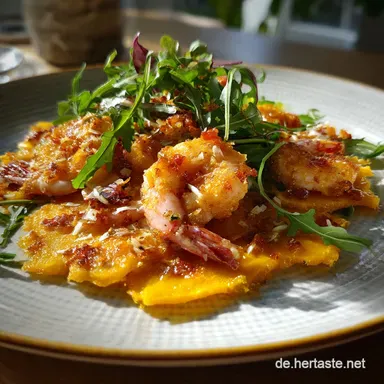 K&uuml;rbisCarpaccio gebackene Riesengarnelen: Elegant Knusprig Rezeptkarte