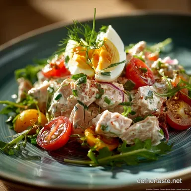 Thunfischsalat mit Ei und Joghurt Leicht Pikant f&uuml;r den schnellen Lunch Rezeptkarte