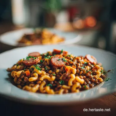Linsen mit Sp&auml;tzle Rezept mit Saitenw&uuml;rstle f&uuml;r 4