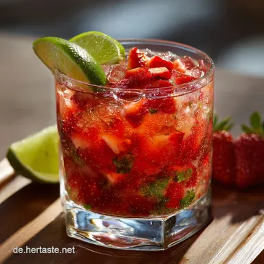 Low Carb ErdbeerCaipirinha 5MinutenRezept zuckerfrei und lecker Rezeptkarte