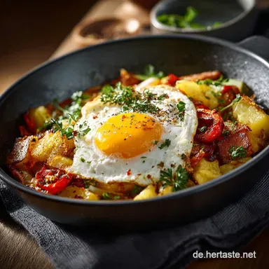 Low Carb Gem&uuml;seHackpfanne mit Spiegelei Deftig schnell sattmachend Rezeptkarte