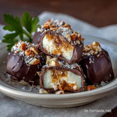 Low Carb KokosQuarkPralinen mit wei&szlig;er Schokolade: S&uuml;&szlig;e ohne Reue. Rezeptkarte