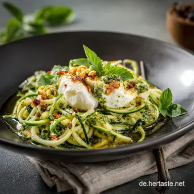 Low Carb Zucchininudeln mit Rucolapesto und Burrata Das BlitzRezept f&uuml;r den Feierabend Rezeptkarte