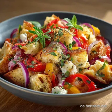 Herzhafter Mediterraner Brotsalat Das beste Panzanella Rezept f&uuml;r den Sommer Rezeptkarte