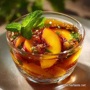 PfirsichEistee Goldstandard Selber machen mit intensivem Sirup Rezeptkarte