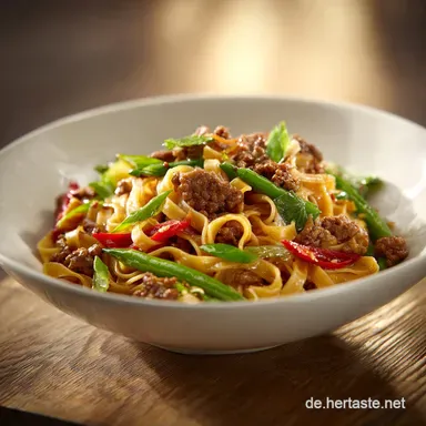 Mongolisches Hackfleischnudelgericht f&uuml;r 4 Portionen Rezeptkarte