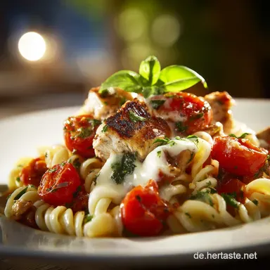 Nudelauflauf mit Huhn und TomateMozzarella Cremiger Feierabend-Auflauf Rezeptkarte