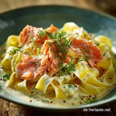 Nudeln mit Lachs in Sahnesauce Cremig schnell mit ZitronenDillNote Rezeptkarte