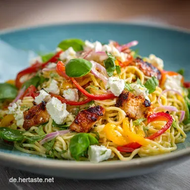 Nudelsalat aus Zoodeln Knackiger Low Carb Grillsalat mit Feta Rezeptkarte