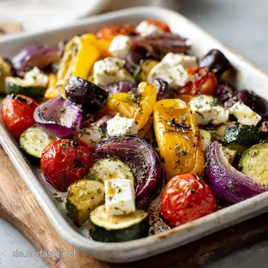 Ofengem&uuml;se mit Feta vom Blech f&uuml;r 4 Portionen Rezeptkarte