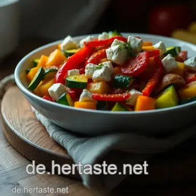 Ofengem&uuml;se mit Feta &ndash; Ein einfaches und farbenfrohes Rezept Rezeptkarte