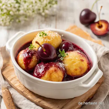 Zwetschgenkn&ouml;del aus Quarkteig nach Omas Rezept f&uuml;r 4 Rezeptkarte