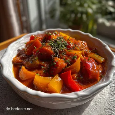 Gesunder PaprikaEintopf mit Mettenden Low Carb: Herzhaft Rezeptkarte