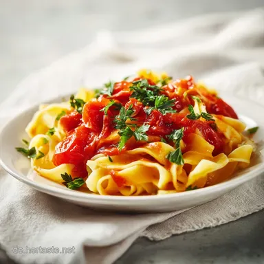Pasta mit Tomatensauce: Rezept f&uuml;r 4 Portionen in 25 Minuten Rezeptkarte