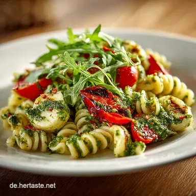 Italienischer Nudelsalat mit Pesto und Rucola Perfekte Grillbeilage Rezeptkarte