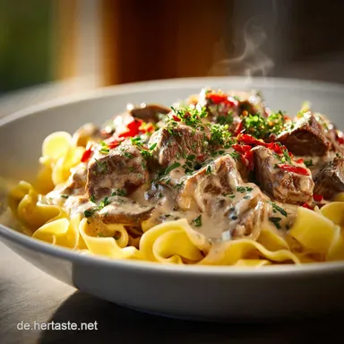 RahmRinderfilet Stroganoff: Zarter Klassiker f&uuml;r schnelles Abendessen Rezeptkarte