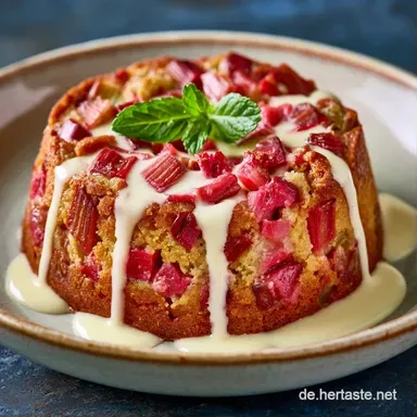 Rhabarberkuchen mit Pudding: Knusprig Rezeptkarte