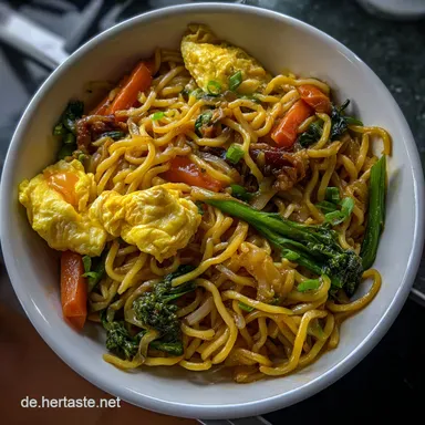Gebratene Mie Nudeln schnell Mie Nudeln Gem&uuml;se Pfa: 30 Min Rezeptkarte