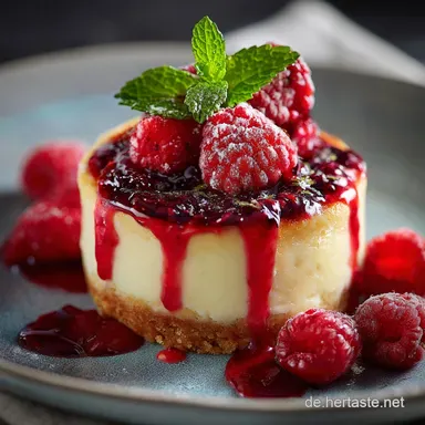 Der perfekte OnePersonCheesecake mit Himbeeren Cremig schnell ohne Risse Rezeptkarte