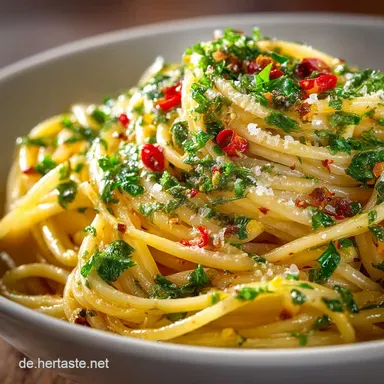 Spaghetti Aglio e Olio So gelingt die perfekte Emulsion in 25 Min Rezeptkarte