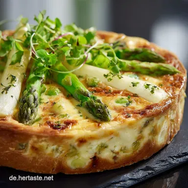 Spargelquiche mit weißem und grünem Spargel Mit knusprigem Boden Rezeptkarte
