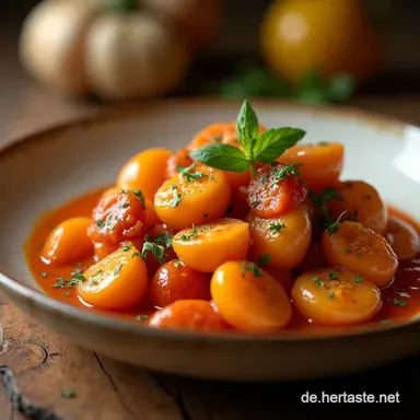 Einfache Stangenbohnen in Tomatensauce Geschmortes Sommergemüse Rezeptkarte