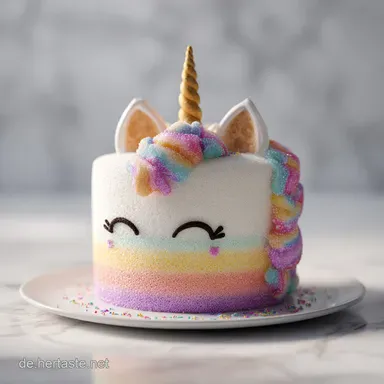 S&uuml;&szlig;er Einhornkuchen: Bunter Regenbogen Biskuit mit Swiss Meringue Rezeptkarte