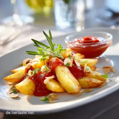 Süßkartoffel Pommes mit selbst gemachtem Ketchup Knusprig Gourmet Rezeptkarte