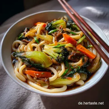 Udon Noodles Rezept Mit Gem&uuml;se Und Sojasauce in 20 Minuten Rezeptkarte