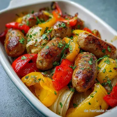 Schnelle Wurst-Gem&uuml;se-Pfanne f&uuml;r ein Low Carb Mittagessen mit Paprika in 25 Minuten Rezeptkarte