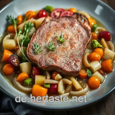 Zartes Schweinefilet im Bratschlauch mit bunter Gem&uuml;semischung Rezeptkarte