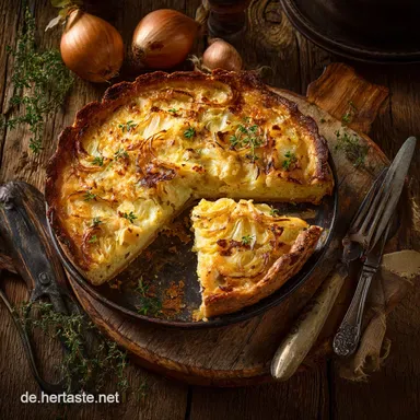 Zwiebelkuchen Blech ohne Hefe: Der knusprige Herbst-Klassiker mit Blitz-M&uuml;rbeteig Rezeptkarte