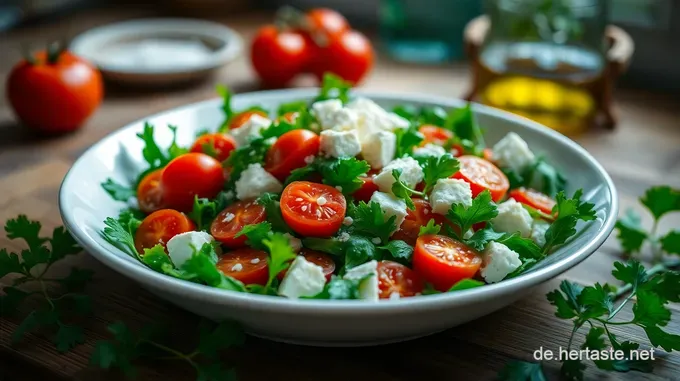 Frischer Rucola-Salat mit gerösteten Kirschtomaten und Balsamico-Vinaigrette