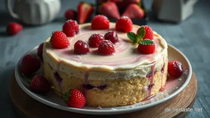 Hausgemachtes Vanilleeis mit heißen Himbeeren