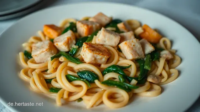 Himmlischer Nudelauflauf mit Lachs und Spinat