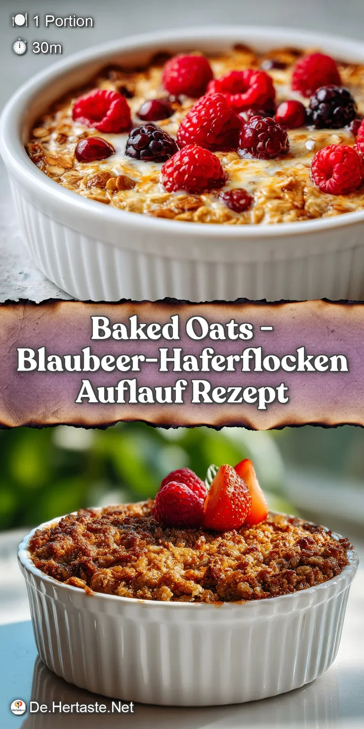 Close-up showcasing the crispy, textured surface of baked oats bursting with plump blueberries. A tempting and wholesome t...