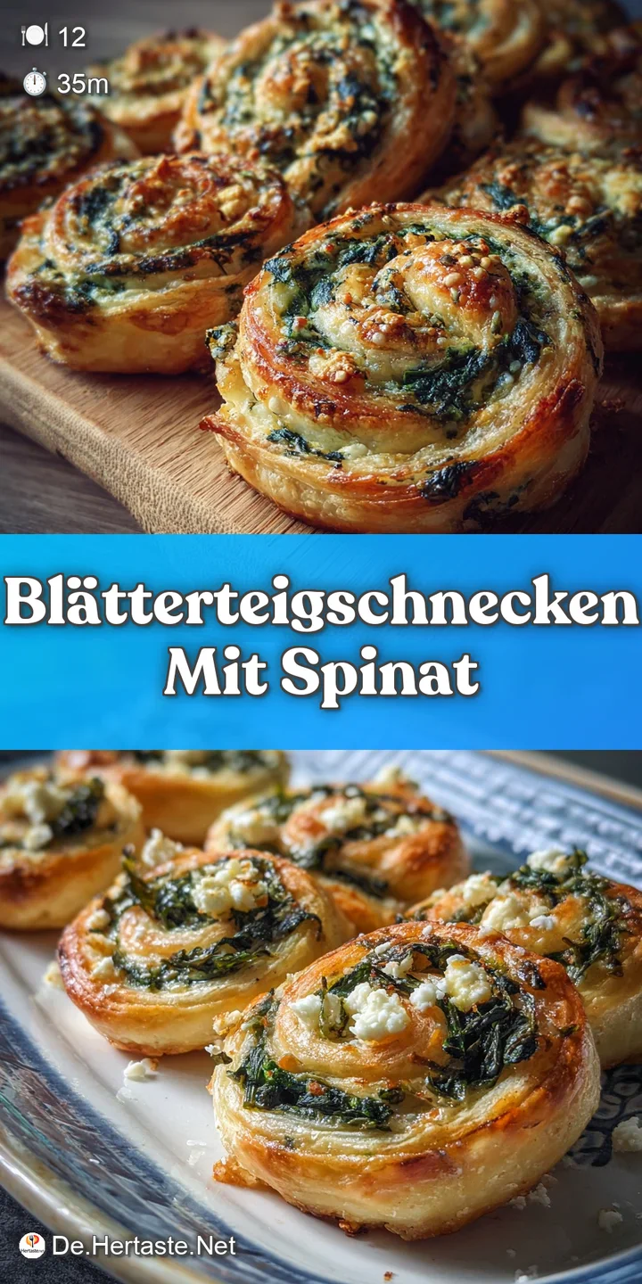 Close-up showcases the crisp, golden layers of puff pastry and the rich, vibrant green of the spinach filling, an appetizi...