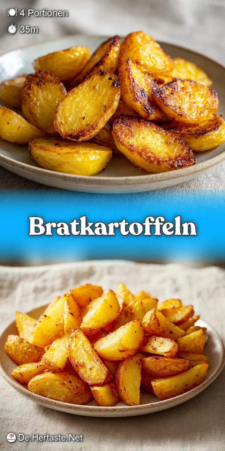 Close-up of crispy, golden Bratkartoffeln, showing the texture of the potatoes, bacon, and caramelized onions, steaming sl...