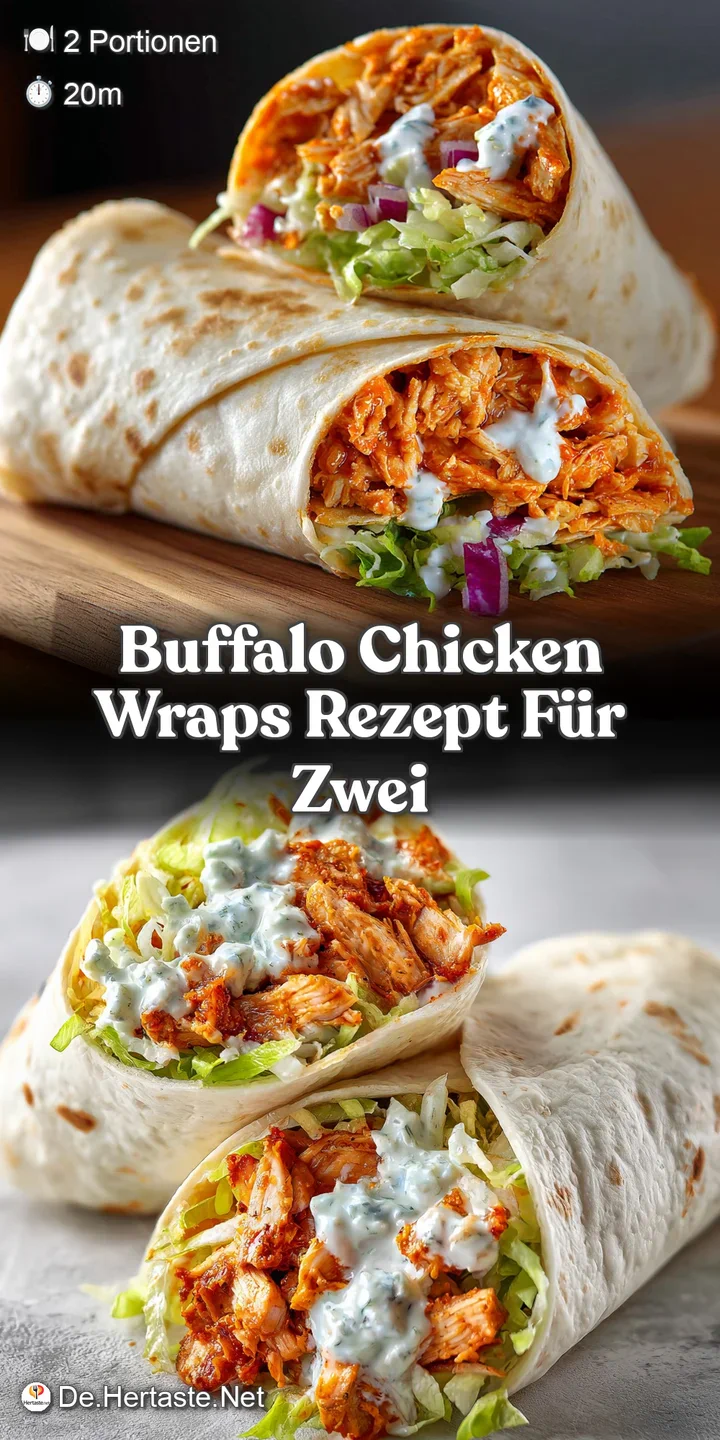 Close-up of a buffalo chicken wrap: tender chicken coated in a zesty sauce with crisp lettuce spilling out of the tortilla.