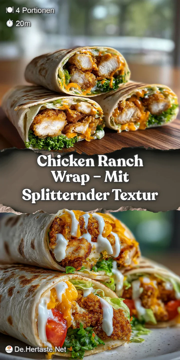 Close-up of a chicken ranch wrap: golden-brown tortilla, creamy sauce, tender chicken, and fresh green lettuce spilling ou...