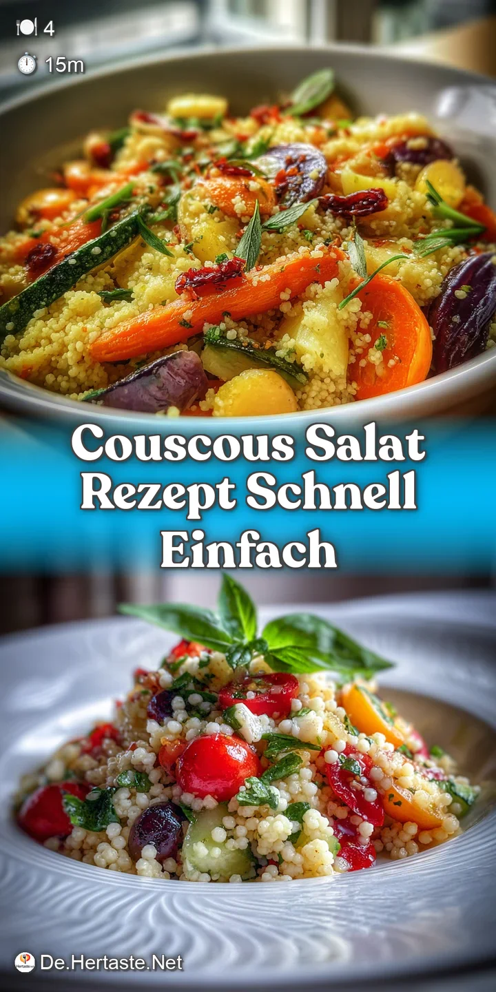 Close-up of fluffy couscous salad, showing the juicy texture of diced vegetables and a glistening, flavorful dressing.