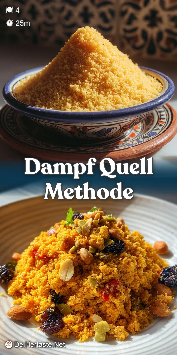 Close-up: Steaming couscous with glistening, juicy vegetables. Inviting warmth and fresh aroma visually apparent.