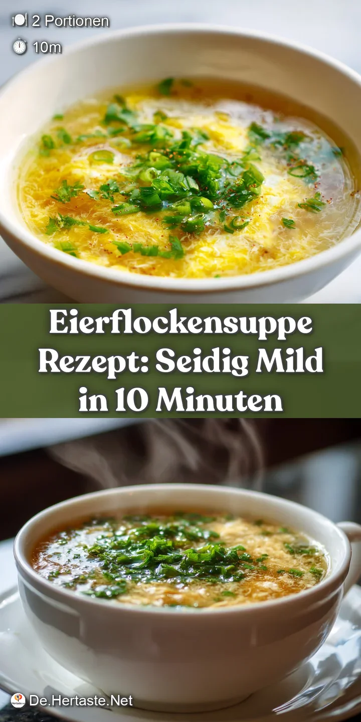 Close-up view of silken egg drop soup, highlighting the delicate texture of the cooked egg and a sprinkle of vibrant, fres...