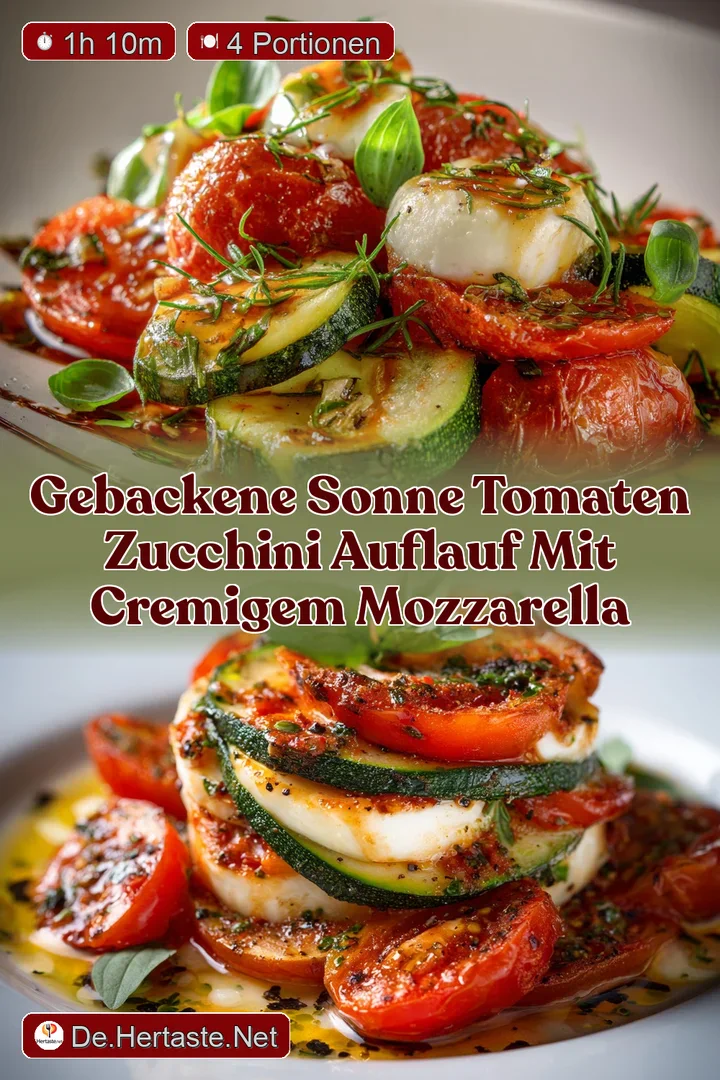 Gebackene Sonne Tomaten Zucchini Auflauf mit cremigem Mozzarella