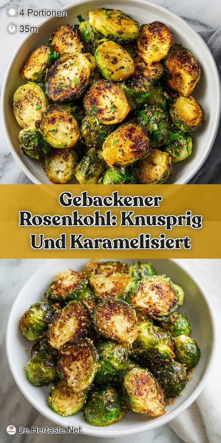 Close-up of roasted Brussels sprouts with caramelized edges, showcasing the slightly blistered and wrinkled texture, drizz...