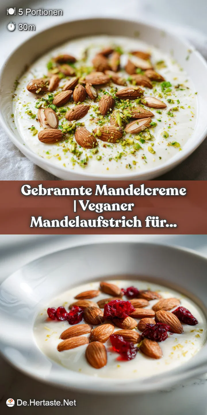 Close-up of creamy almond spread texture, dotted with crunchy, glossy burnt almonds.